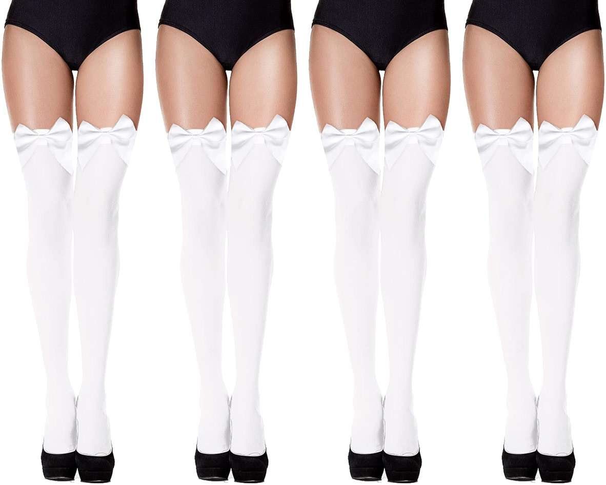 Hillban Womens Satin Bow Thigh Highs Stockings over Knee for Women Daily Wear Costume Accessory - Image 1