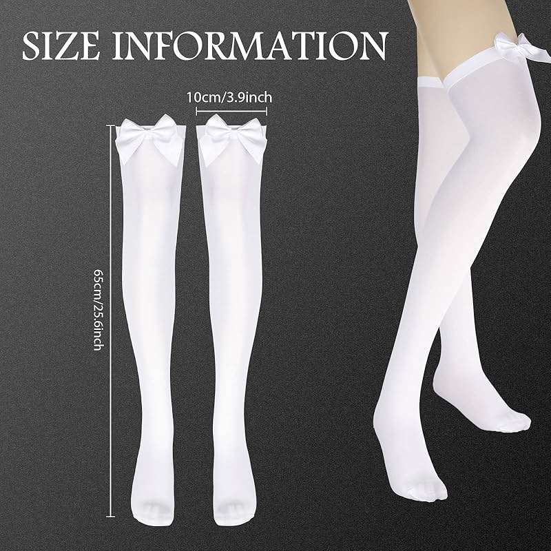 Hillban Womens Satin Bow Thigh Highs Stockings over Knee for Women Daily Wear Costume Accessory - Image 2