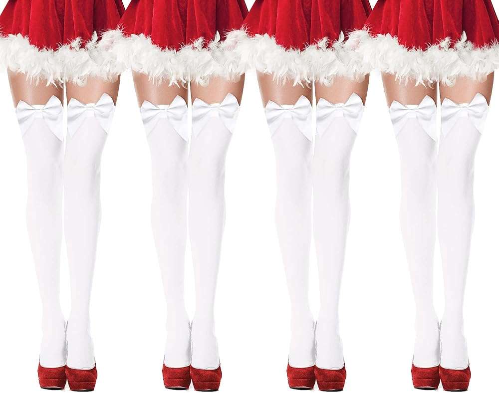 Hillban Womens Satin Bow Thigh Highs Stockings over Knee for Women Daily Wear Costume Accessory - Image 8
