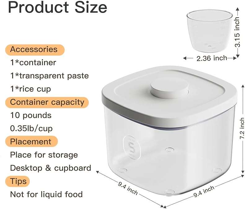 LivLab 10 Lbs Storage Container Bin Rice Dispenser with Measuring Cup Food Cereal Container Bins Household for Kitchen Pantry Organization - Image 3