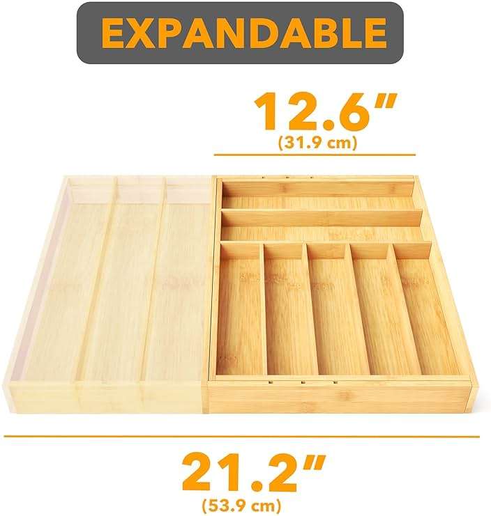 SpaceAid Bamboo Silverware Drawer Organizer with Labels, Kitchen Utensil Expandable Tray Holder Organizer for Flatware, Cutlery, Spoon and Knives Drawer Storage Organization (Natural, 10 Slots) - Image 7