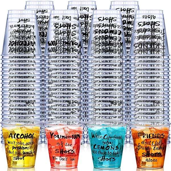Peryiter 100 Pcs Plastic Shot Glasses Bulk Mini 1.7 oz Disposable Shot Cups Clear Funny Design Plastic Sample Glasses Tasting Cups Wine Whiskey Container for Adult Wedding Birthday Party Supplies - Image 1