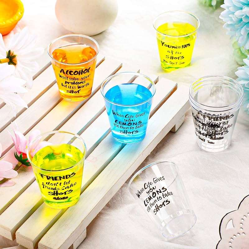 Peryiter 100 Pcs Plastic Shot Glasses Bulk Mini 1.7 oz Disposable Shot Cups Clear Funny Design Plastic Sample Glasses Tasting Cups Wine Whiskey Container for Adult Wedding Birthday Party Supplies - Image 2