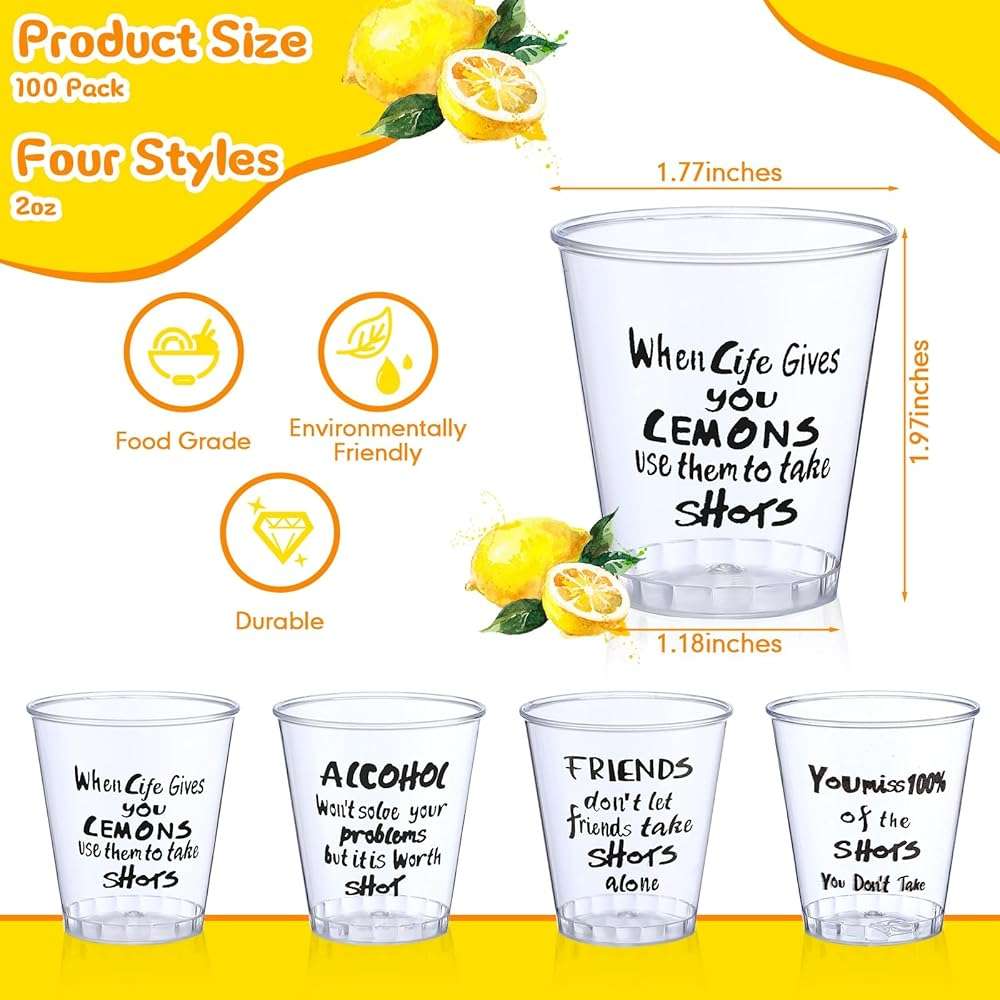 Peryiter 100 Pcs Plastic Shot Glasses Bulk Mini 1.7 oz Disposable Shot Cups Clear Funny Design Plastic Sample Glasses Tasting Cups Wine Whiskey Container for Adult Wedding Birthday Party Supplies - Image 3