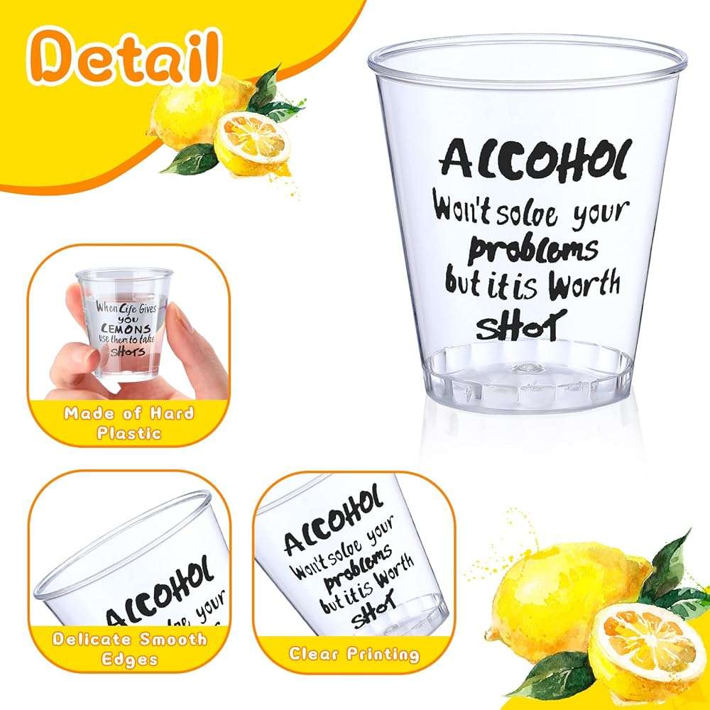 Peryiter 100 Pcs Plastic Shot Glasses Bulk Mini 1.7 oz Disposable Shot Cups Clear Funny Design Plastic Sample Glasses Tasting Cups Wine Whiskey Container for Adult Wedding Birthday Party Supplies - Image 4