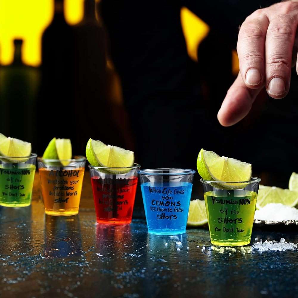 Peryiter 100 Pcs Plastic Shot Glasses Bulk Mini 1.7 oz Disposable Shot Cups Clear Funny Design Plastic Sample Glasses Tasting Cups Wine Whiskey Container for Adult Wedding Birthday Party Supplies - Image 5
