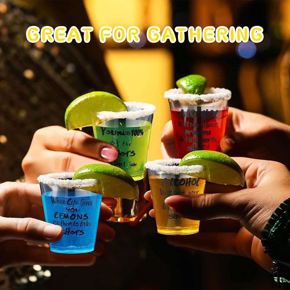 Peryiter 100 Pcs Plastic Shot Glasses Bulk Mini 1.7 oz Disposable Shot Cups Clear Funny Design Plastic Sample Glasses Tasting Cups Wine Whiskey Container for Adult Wedding Birthday Party Supplies - Image 6