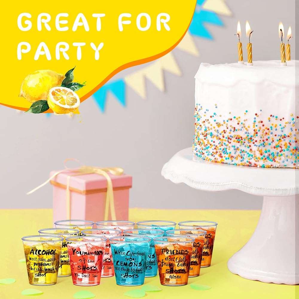 Peryiter 100 Pcs Plastic Shot Glasses Bulk Mini 1.7 oz Disposable Shot Cups Clear Funny Design Plastic Sample Glasses Tasting Cups Wine Whiskey Container for Adult Wedding Birthday Party Supplies - Image 7