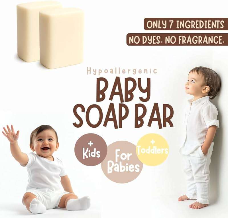 TINOQ Fragrance Free Baby Bar Soap for Sensitive Skin | Unscented Natural soap bar for toddlers kids adults with gentle skin | Organic ING | Made in USA | 2 Bars (3.5 oz Each) - Image 3