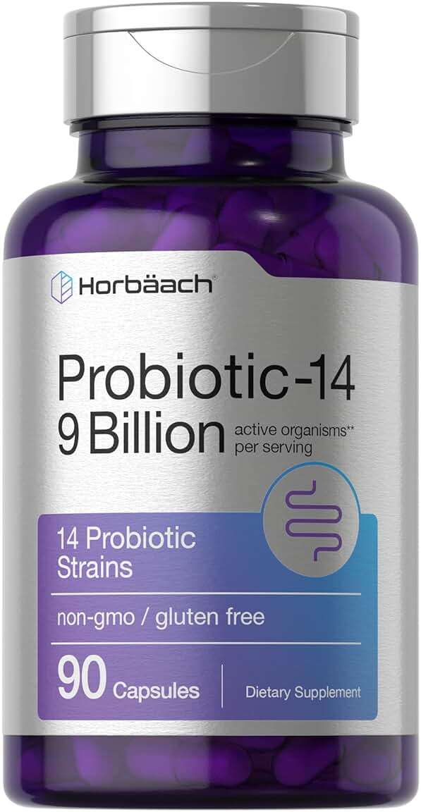 Horbäach Probiotics for Women & Men | 14 Strains for Digestive Health | 9 Billion CFU | 90 Capsules | Non-GMO & Gluten Free Supplement - Image 1
