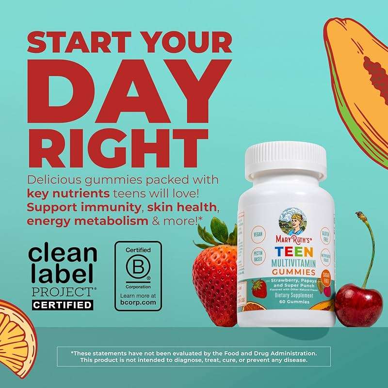 MaryRuth's Multivitamin Gummies for Teens | Vitamin D3, A, C, E, B6, B12, Zinc, Iodine, Biotin | Immunity | Tissue, Vision, & Skin Health | Vegan | Non-GMO | Sugar Free | Gluten Free | 60 Count - Image 2