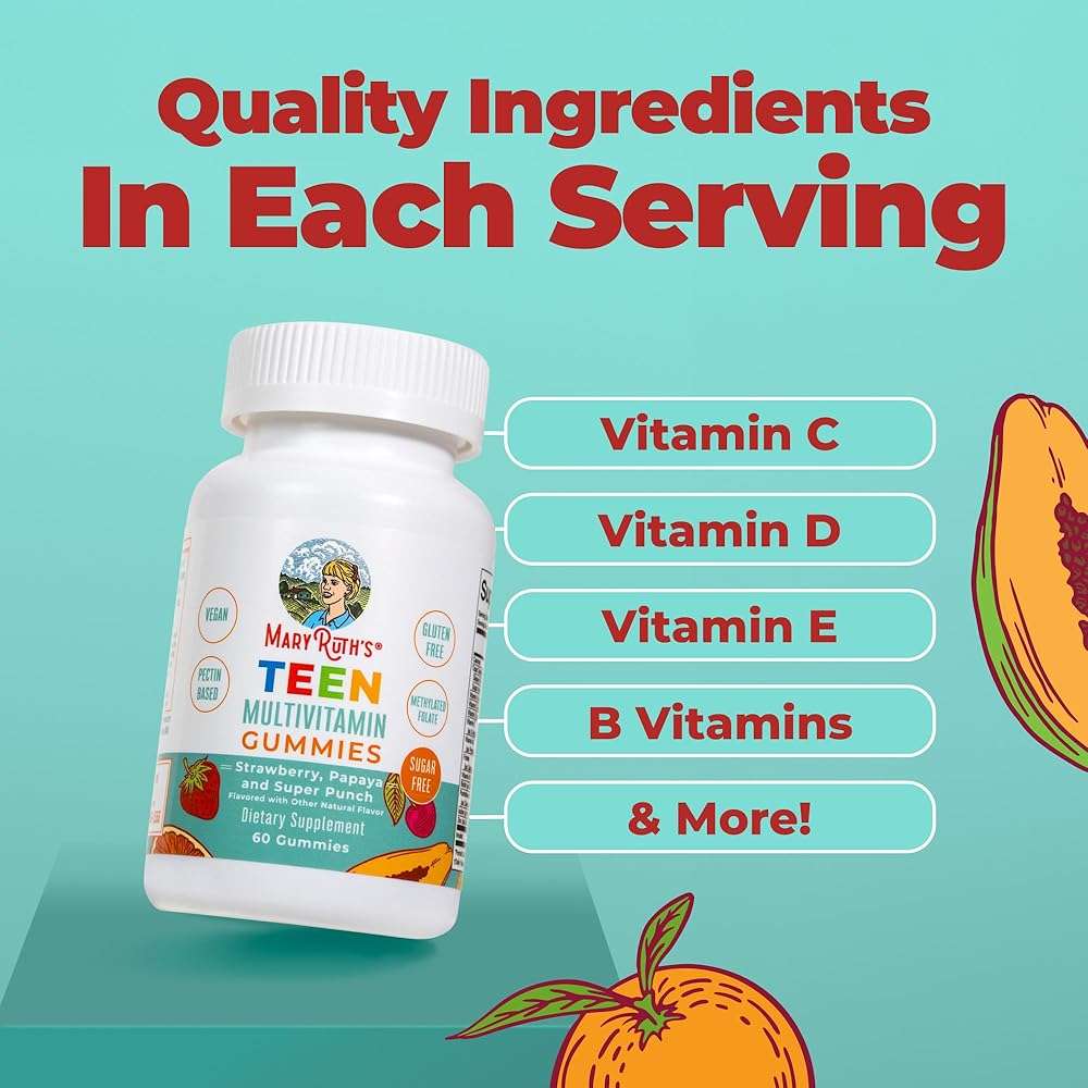 MaryRuth's Multivitamin Gummies for Teens | Vitamin D3, A, C, E, B6, B12, Zinc, Iodine, Biotin | Immunity | Tissue, Vision, & Skin Health | Vegan | Non-GMO | Sugar Free | Gluten Free | 60 Count - Image 5