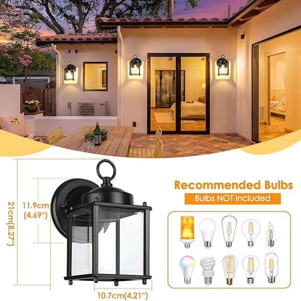 MATAMEYE Outdoor Wall Lantern, Exterior Waterproof Wall Sconce Light Fixtures, Black Front Door Wall Lighting with Clear Beveled Glass Shade, 2 Pack - Image 2