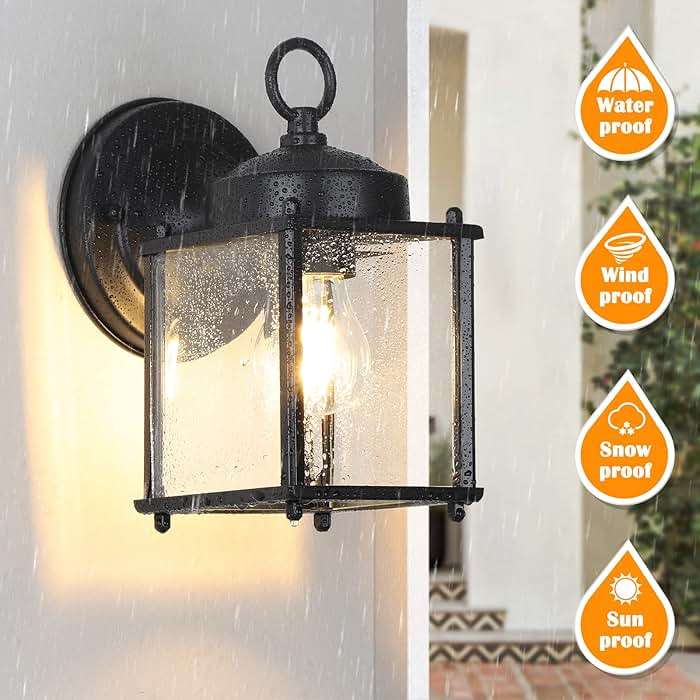 MATAMEYE Outdoor Wall Lantern, Exterior Waterproof Wall Sconce Light Fixtures, Black Front Door Wall Lighting with Clear Beveled Glass Shade, 2 Pack - Image 5