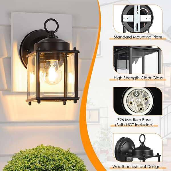 MATAMEYE Outdoor Wall Lantern, Exterior Waterproof Wall Sconce Light Fixtures, Black Front Door Wall Lighting with Clear Beveled Glass Shade, 2 Pack - Image 6