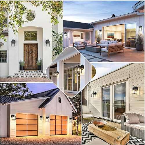 MATAMEYE Outdoor Wall Lantern, Exterior Waterproof Wall Sconce Light Fixtures, Black Front Door Wall Lighting with Clear Beveled Glass Shade, 2 Pack - Image 7