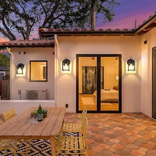 MATAMEYE Outdoor Wall Lantern, Exterior Waterproof Wall Sconce Light Fixtures, Black Front Door Wall Lighting with Clear Beveled Glass Shade, 2 Pack - Image 8