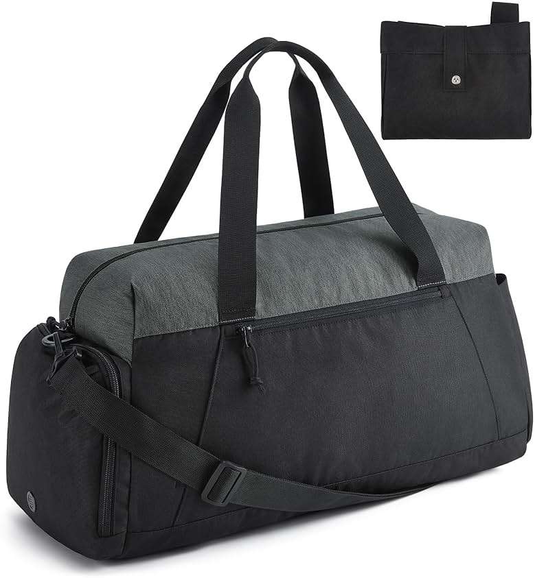 BAGSMART Gym Bags for Men Women, Foldable Travel Duffle Bag, Lightweight Weekender Duffel Bag With Shoe Compartment, Water Resistant Workout Duffle Sports Bag for Travel Yoga, Black - Image 1