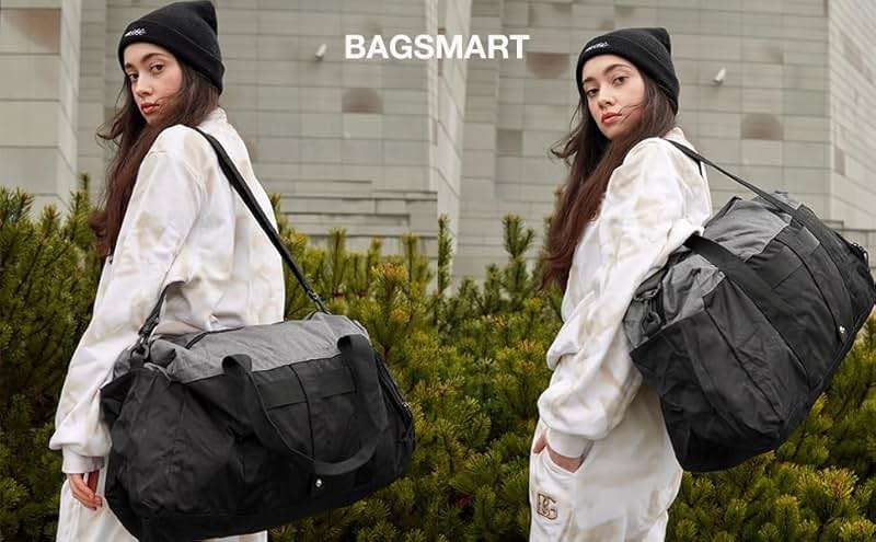 BAGSMART Gym Bags for Men Women, Foldable Travel Duffle Bag, Lightweight Weekender Duffel Bag With Shoe Compartment, Water Resistant Workout Duffle Sports Bag for Travel Yoga, Black - Image 8