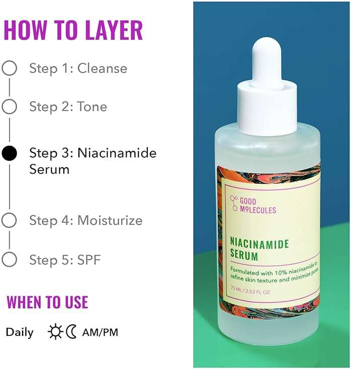 Good Molecules Niacinamide Serum – 10% Niacinamide to Target Blemishes, Nourishment, and Skin Tone – Ultra Hydrating & Brightening Skin Care for Face – 75 ml / 2.53 fl oz - Image 5