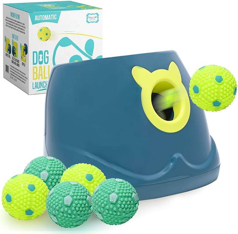 Automatic Dog Ball Launcher - Dog Ball Fetch Machine, Ball Thrower for Dogs, for Small to Medium Sized Dogs, Interactive Dog Toy with 6 Latex Balls, Plug-in & Battery Options - 4 Launch Distances - Image 1
