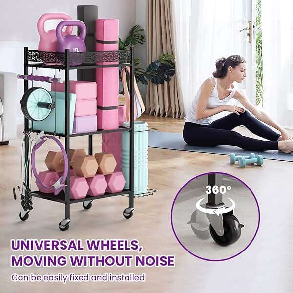 Yoga Mat Storage Rack, Home Gym Storage Rack, VOPEAK Workout Storage for Yoga Mat, Foam Roller, Gym Organizer Gym Equipment Storage for Home Exercise and Fitness Gear - Image 3