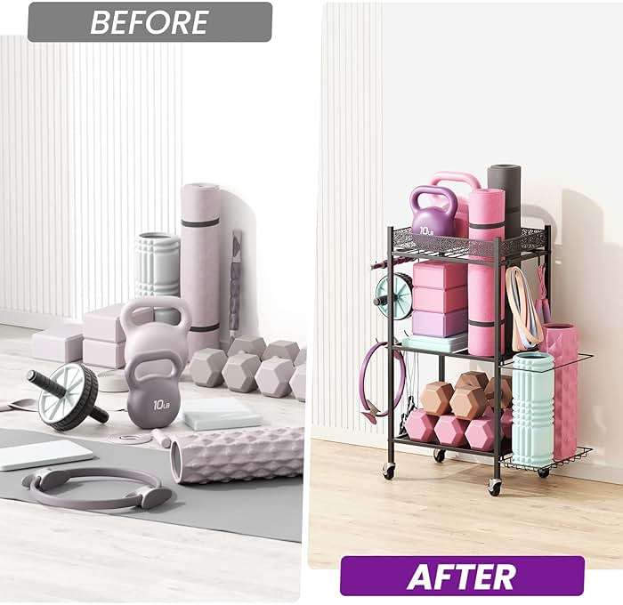 Yoga Mat Storage Rack, Home Gym Storage Rack, VOPEAK Workout Storage for Yoga Mat, Foam Roller, Gym Organizer Gym Equipment Storage for Home Exercise and Fitness Gear - Image 6