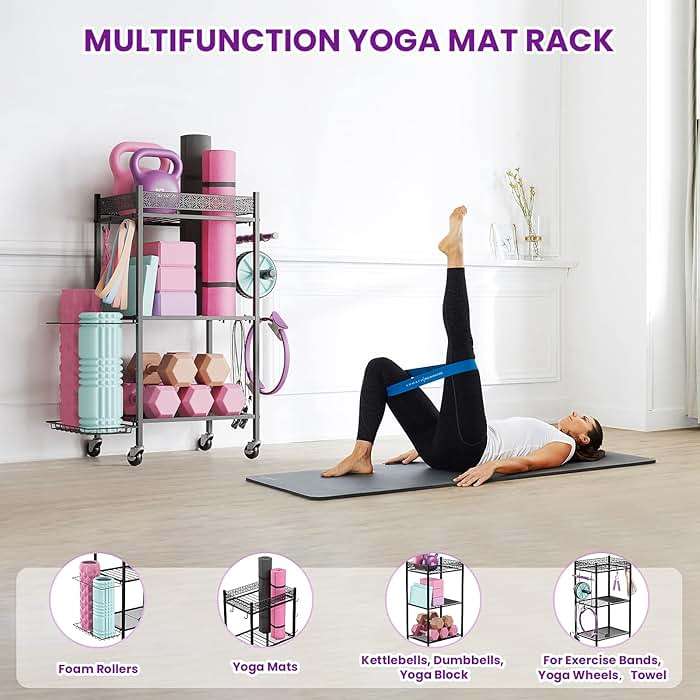 Yoga Mat Storage Rack, Home Gym Storage Rack, VOPEAK Workout Storage for Yoga Mat, Foam Roller, Gym Organizer Gym Equipment Storage for Home Exercise and Fitness Gear - Image 7