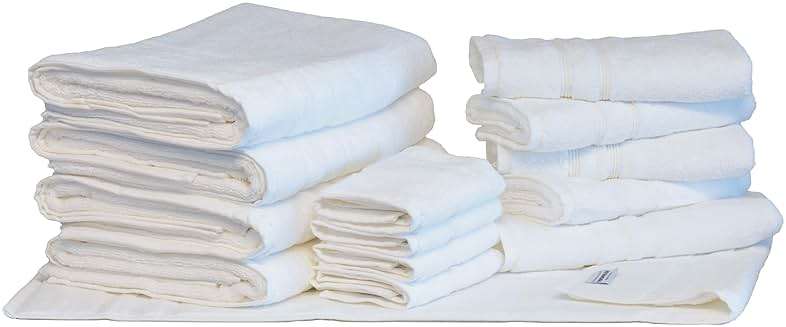 Mosobam Luxury Turkish 14pc Deluxe Bath Bundle Body Hand Face Towel and Mat White 700 GSM & 1000 GSM Bamboo Viscose & Aegean Turkish Combed Cotton - Image 1