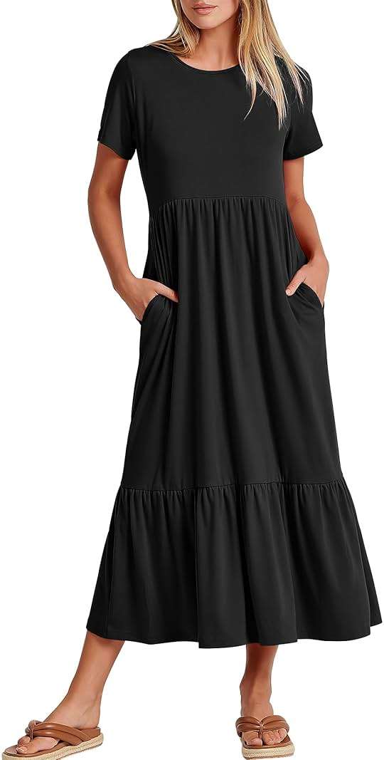 ANRABESS Womens 2026 Summer Casual Maxi Dress A line Tiered Flowy Short Sleeve Crewneck T Shirt Beach Travel Long Dresses - Image 1