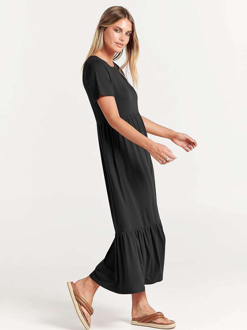 ANRABESS Womens 2026 Summer Casual Maxi Dress A line Tiered Flowy Short Sleeve Crewneck T Shirt Beach Travel Long Dresses - Image 4