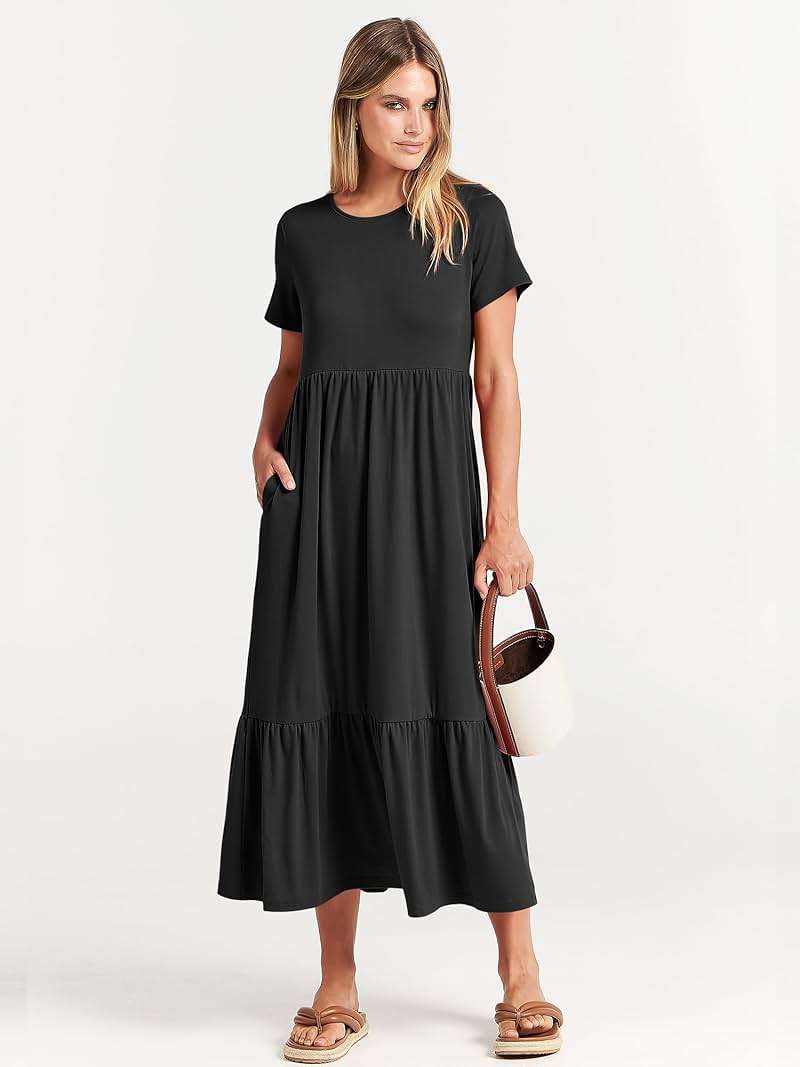 ANRABESS Womens 2026 Summer Casual Maxi Dress A line Tiered Flowy Short Sleeve Crewneck T Shirt Beach Travel Long Dresses - Image 6