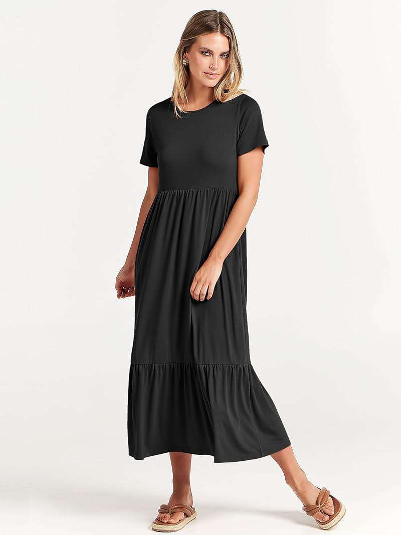 ANRABESS Womens 2026 Summer Casual Maxi Dress A line Tiered Flowy Short Sleeve Crewneck T Shirt Beach Travel Long Dresses - Image 7