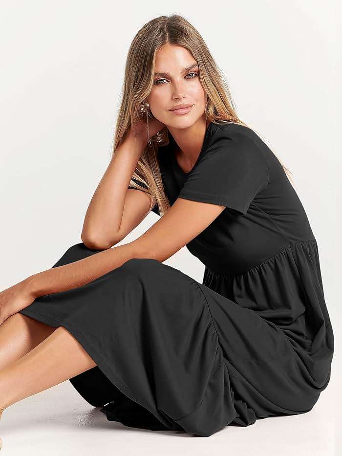 ANRABESS Womens 2026 Summer Casual Maxi Dress A line Tiered Flowy Short Sleeve Crewneck T Shirt Beach Travel Long Dresses - Image 9