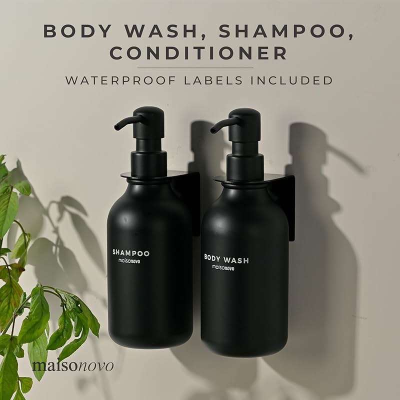 Shampoo and Conditioner Dispenser Wall Mounted Set of 3 Black - No Drill Shower Soap Dispenser for Bathroom Refillable - Spa Hotel Style Accessories by MaisoNovo - Image 5