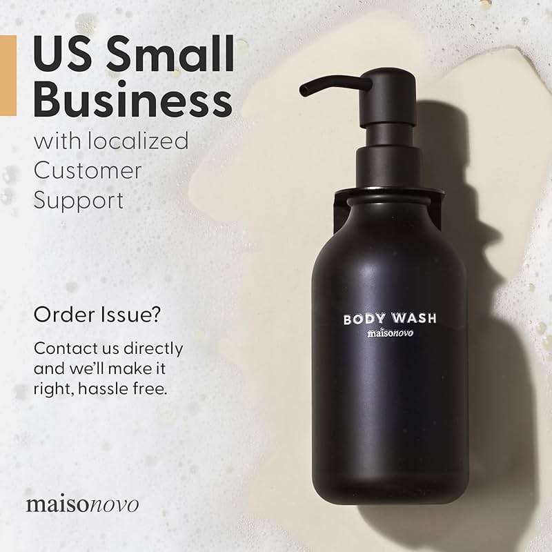 Shampoo and Conditioner Dispenser Wall Mounted Set of 3 Black - No Drill Shower Soap Dispenser for Bathroom Refillable - Spa Hotel Style Accessories by MaisoNovo - Image 6
