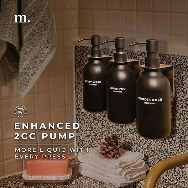 Shampoo and Conditioner Dispenser Wall Mounted Set of 3 Black - No Drill Shower Soap Dispenser for Bathroom Refillable - Spa Hotel Style Accessories by MaisoNovo - Image 7