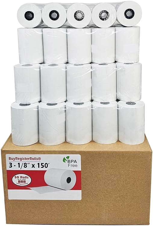 (50 Rolls) 3 1/8 x 150 Thermal Paper Receipt Rolls fits all Clover 55 GSM POS Cash Register Printers SCP700 TSP100 TSP300 TSP400 TSP500 from BuyRegisterRolls - Image 1