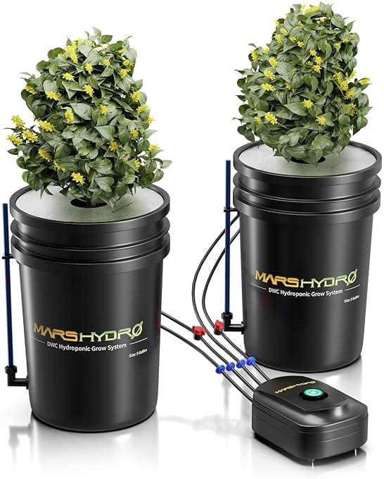 Mars Hydro DWC Hydroponics Grow System 5 Gallon Deep Water Culture with 8W Air Pump, Multi-Purpose Air Hose, Air Stone, 2 Buckets and Top Drip Kit - Image 1
