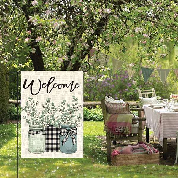 AVOIN colorlife Eucalyptus Mason Jar Spring Summer Garden Flag 12x18 Inch Double Sided Outside, Buffalo Plaid Welcome Yard Outdoor Flag - Image 4