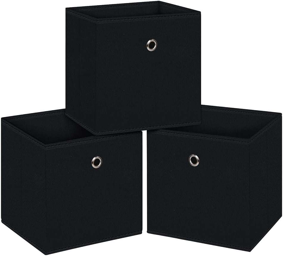 NieEnjoy Black Foldable Storage Cubes Bins ,11 Inch Cloth Storage Cube Fabric Storage Box Cubes Organizer Baskets with Handles for Home Organizer Set of 3 (Black) - Image 1