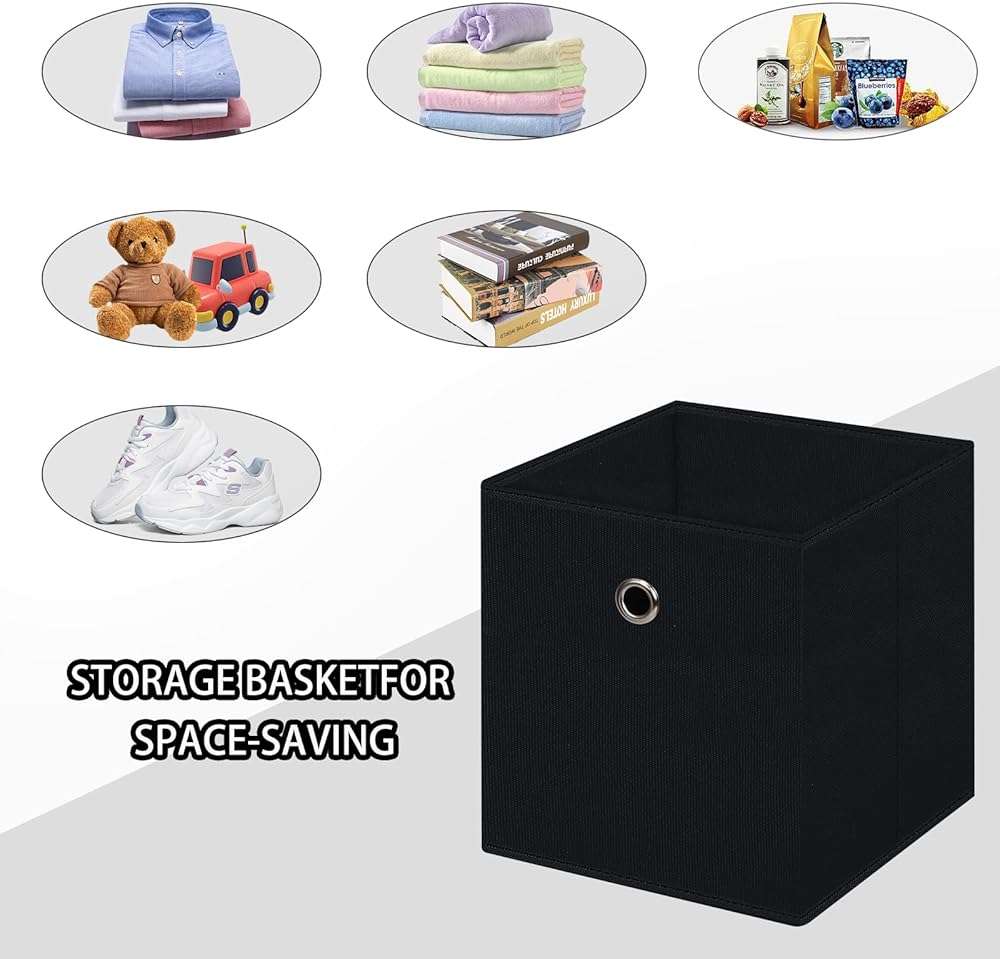 NieEnjoy Black Foldable Storage Cubes Bins ,11 Inch Cloth Storage Cube Fabric Storage Box Cubes Organizer Baskets with Handles for Home Organizer Set of 3 (Black) - Image 4