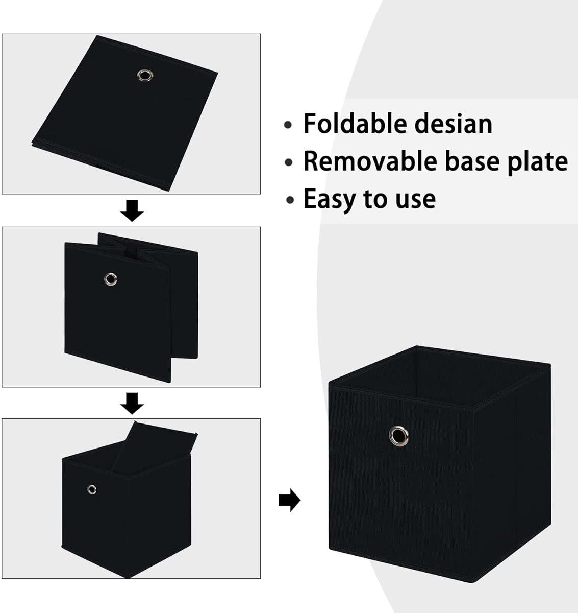 NieEnjoy Black Foldable Storage Cubes Bins ,11 Inch Cloth Storage Cube Fabric Storage Box Cubes Organizer Baskets with Handles for Home Organizer Set of 3 (Black) - Image 6