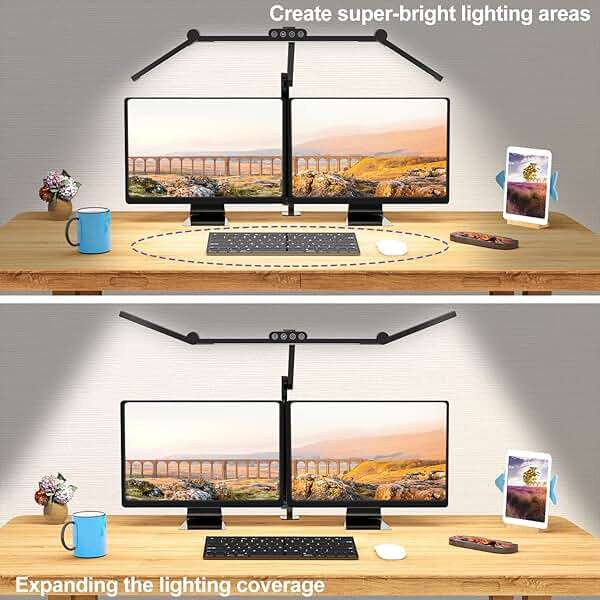 Micomlan Led Desk Lamp with Clamp, Architect Desk Lamp for Home Office with Atmosphere Lighting, 24W Ultra Bright Auto Dimming Computer Light Stepless Dimming and Tempering LED Table Light - Image 2