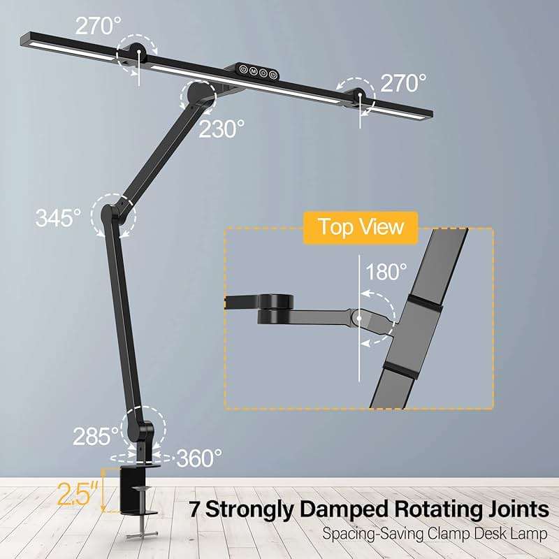 Micomlan Led Desk Lamp with Clamp, Architect Desk Lamp for Home Office with Atmosphere Lighting, 24W Ultra Bright Auto Dimming Computer Light Stepless Dimming and Tempering LED Table Light - Image 3