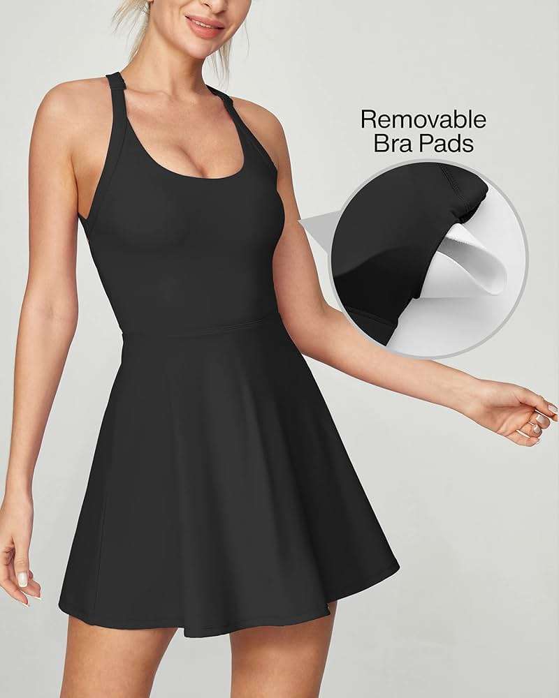 Heathyoga Tennis Dress with Built in Shorts and Bra Athletic Dress for Women Summer Cut Out Twisted Golf Workout Dress - Image 2