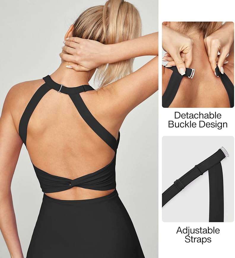 Heathyoga Tennis Dress with Built in Shorts and Bra Athletic Dress for Women Summer Cut Out Twisted Golf Workout Dress - Image 3