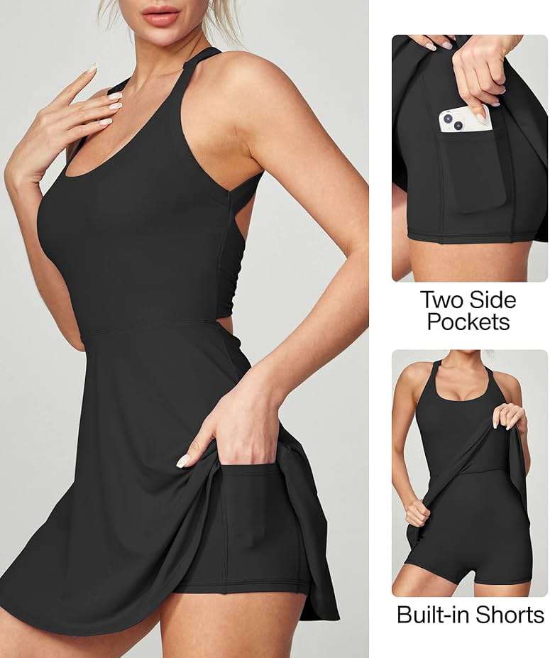 Heathyoga Tennis Dress with Built in Shorts and Bra Athletic Dress for Women Summer Cut Out Twisted Golf Workout Dress - Image 4