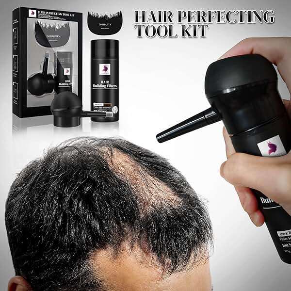 Hair Fibers for Thinning Hair Fiber Applicator 3-in-1 Set - Natural Concealing Hair Building Fibers - Long-Lasting Spray with Accessory for Crisp Hairlines, Thicker Beard & Styling (Dark Brown) - Image 2