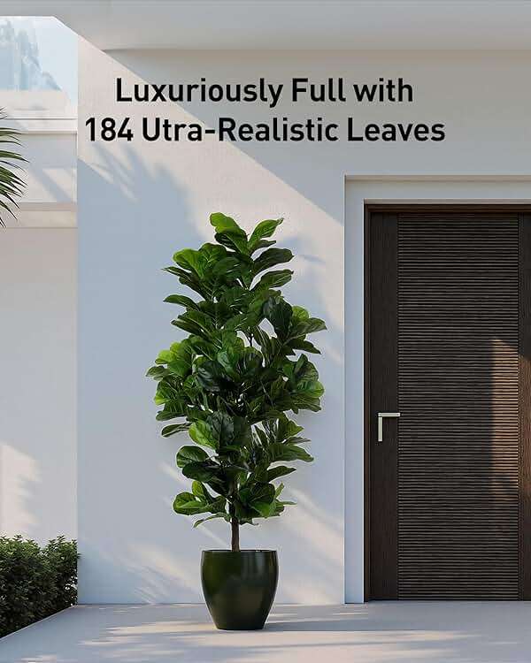 FLOWORLD Fiddle Leaf Fig Tree 6ft Tall Artificial Tree in Plastic Pot Fake Ficus Lyrata Plants with 184 Decorative Fiddle Leaves Faux Fig Trees for Home Office Living Room Decor Indoor Outdoor - Image 5
